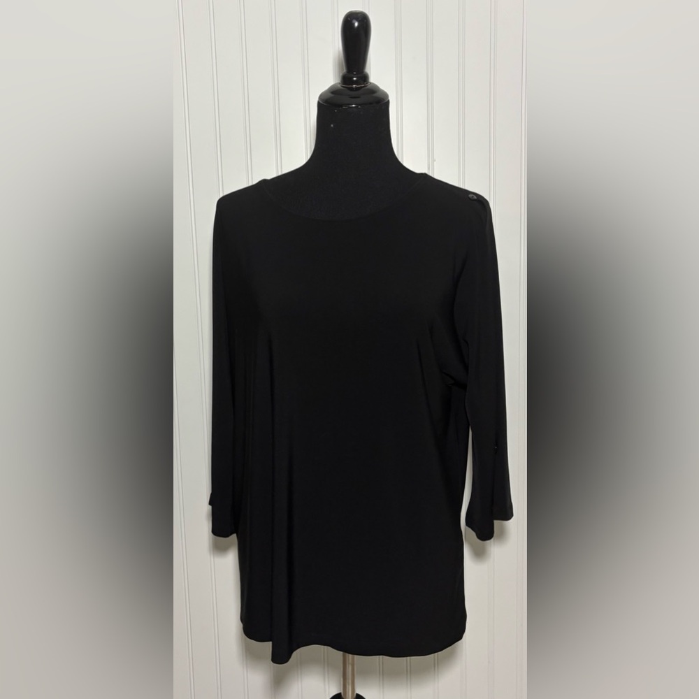 Chicos 2 Black Blouse Shirt  3/4 Cut Out Sleeve with Buttons Size Large Classic